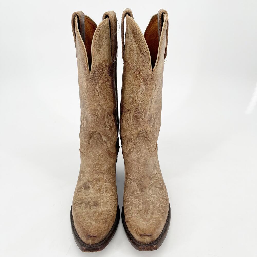 Lucchese Women’s 6 Tan Neutral Roughout Suede Snip Toe Cowgirl Western Boots - Picture 5 of 11